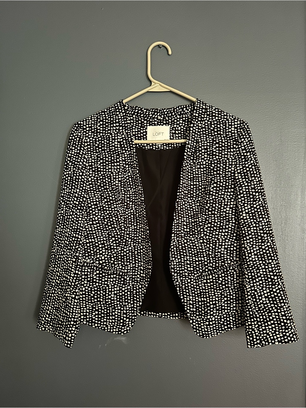 LOFT Black and White Dot Print Open-Front Blazer